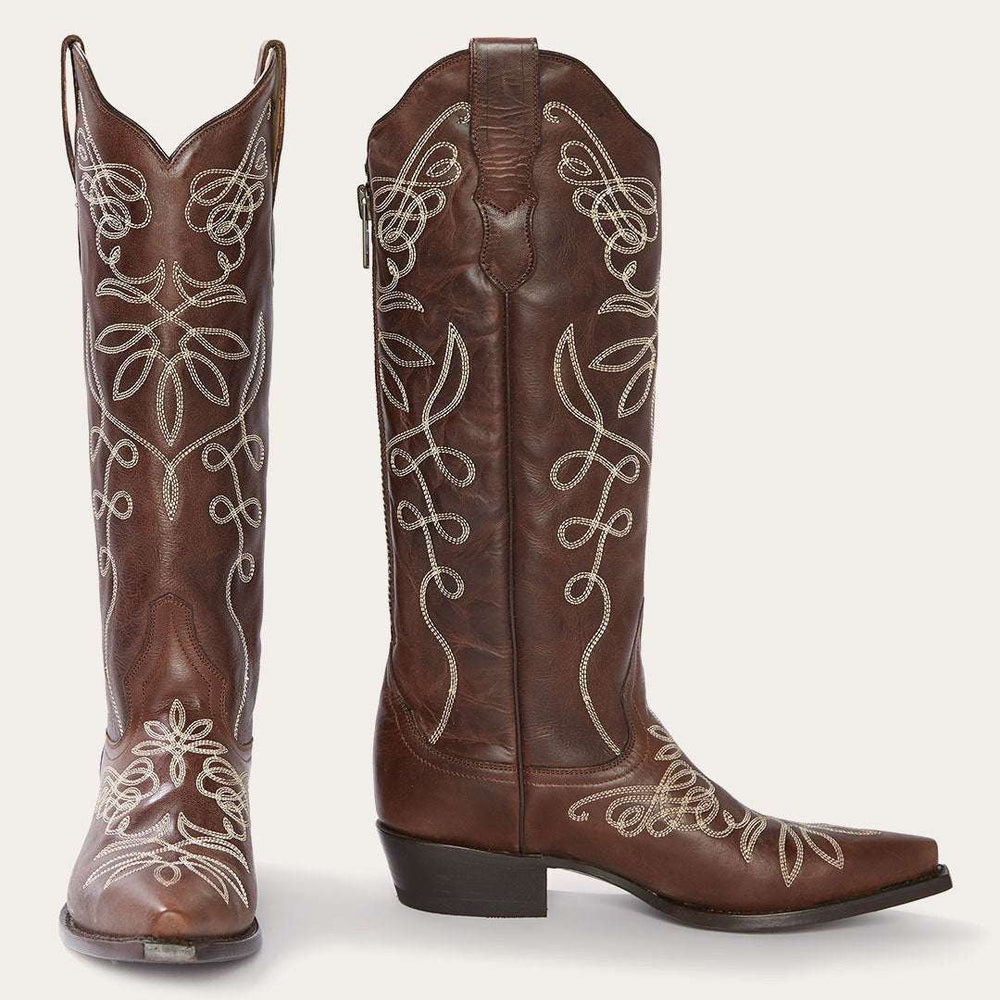 Botas altas hasta la rodilla Adeline de Stetson para mujer, con punta recortada, hechas a mano en marrón