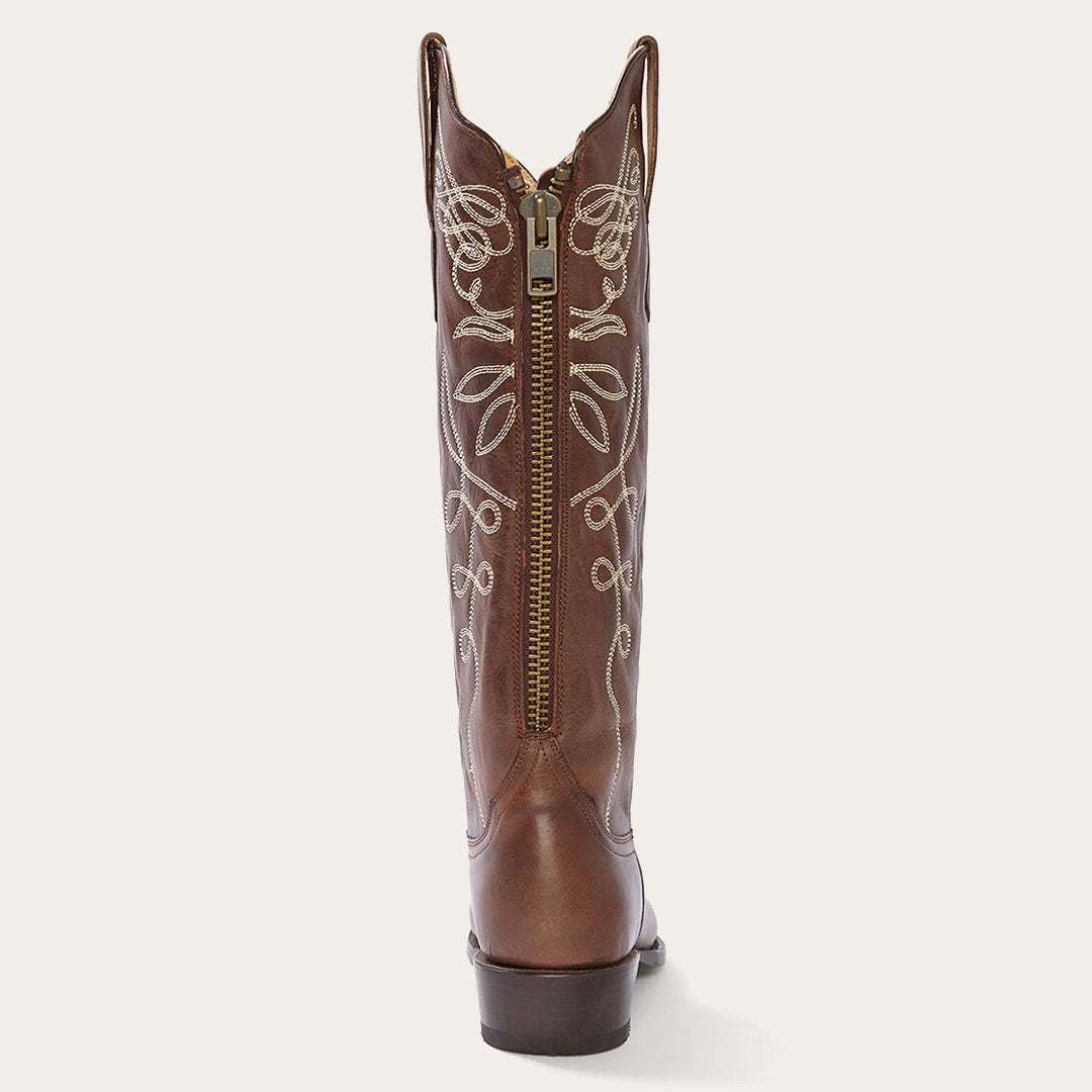 Women's Stetson Adeline handcrafted brown knee high boots with snip toe and unique embroidery