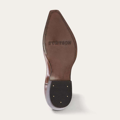 Women's Stetson Adeline knee high brown leather boots with snip toe and unique embroidery