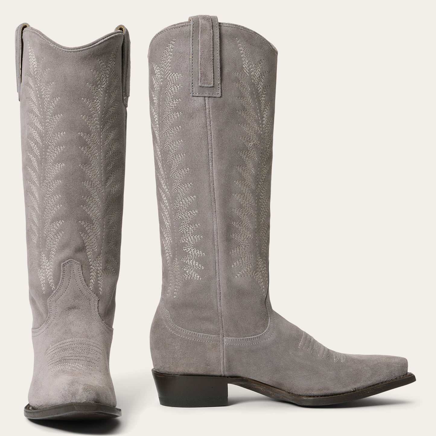 Women's Stetson Emme suede boots gray handcrafted vintage embroidery cowboy style