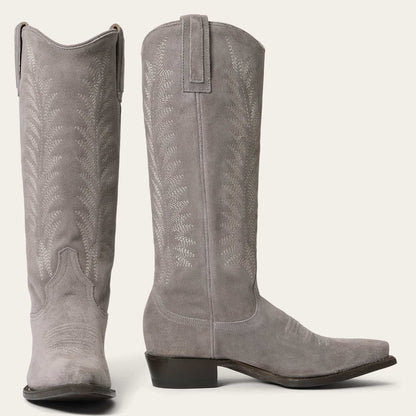 Women's Stetson Emme suede boots gray handcrafted vintage embroidery cowboy style
