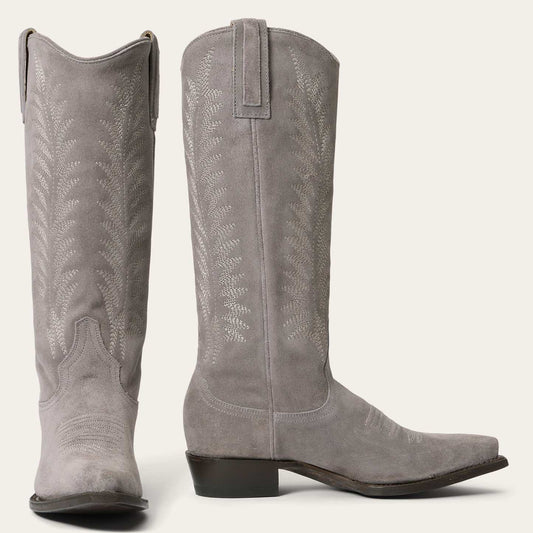 Women's Stetson Emme suede boots gray handcrafted vintage embroidery cowboy style