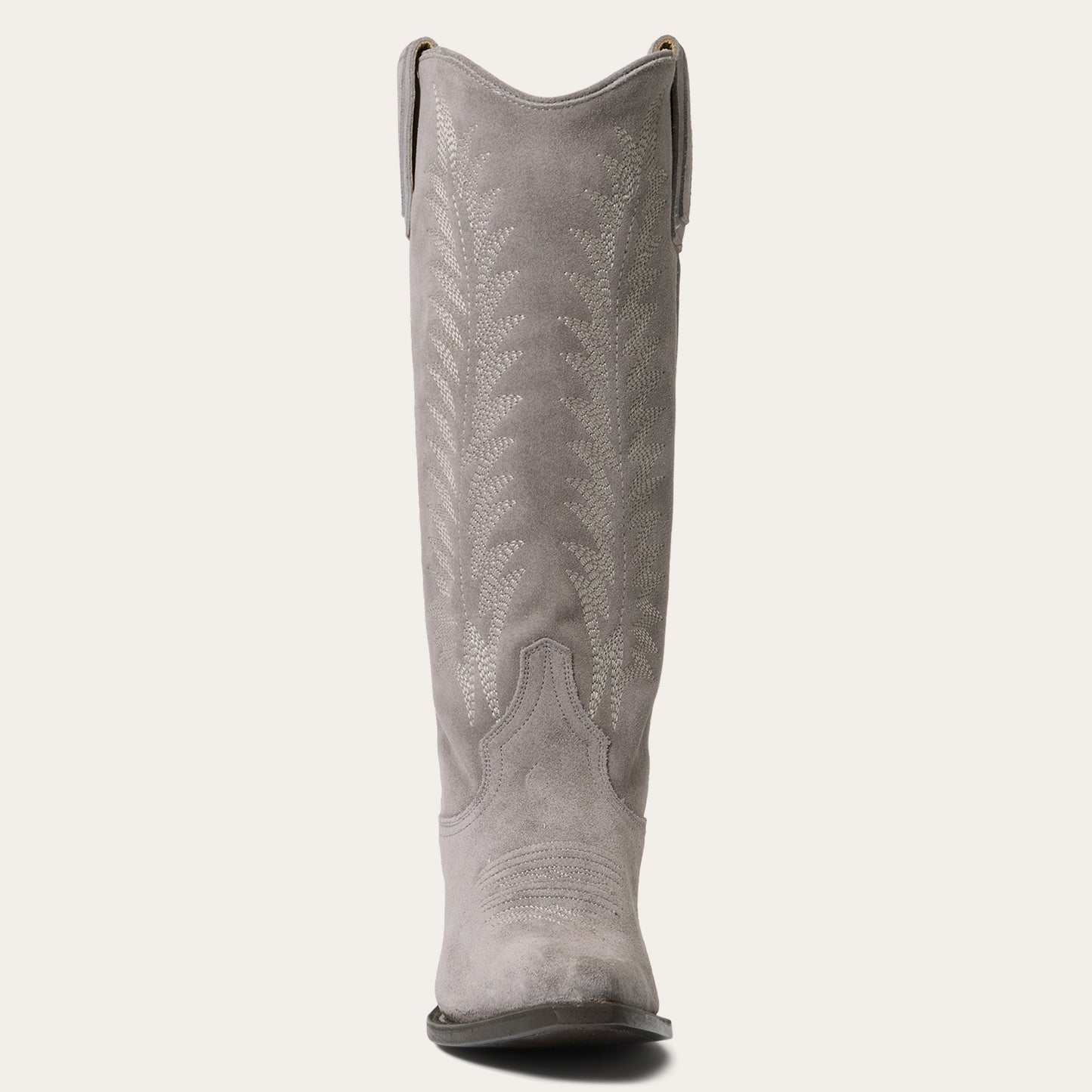 Women's Stetson Emme gray suede cowboy boots with vintage embroidery and 15" shaft