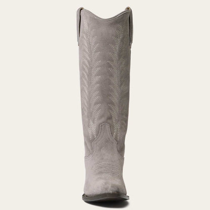 Women's Stetson Emme gray suede cowboy boots with vintage embroidery and 15" shaft