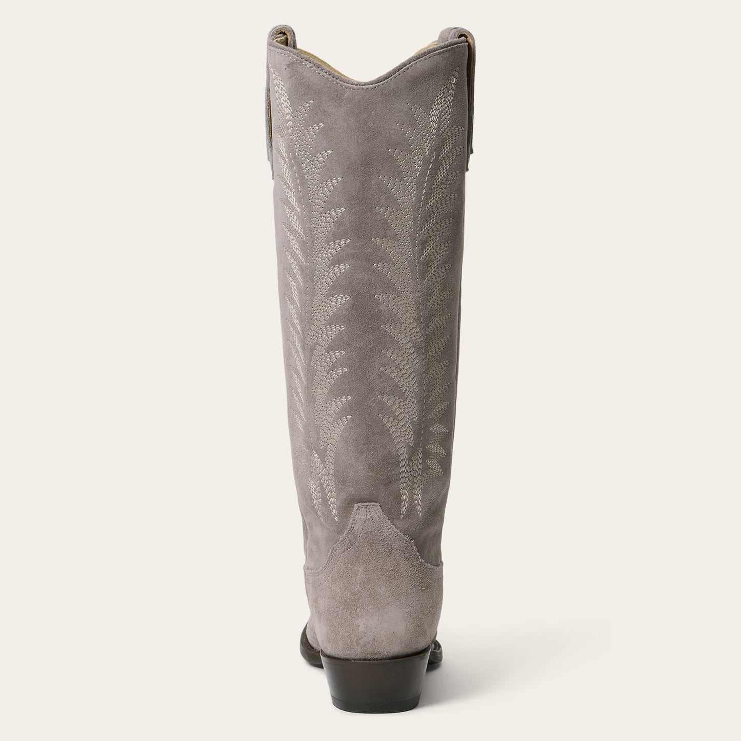 Women's Stetson Emme Suede Boots gray handmade cowboy boots with vintage embroidery and stacked heel
