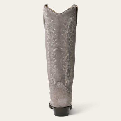 Women's Stetson Emme Suede Boots gray handmade cowboy boots with vintage embroidery and stacked heel