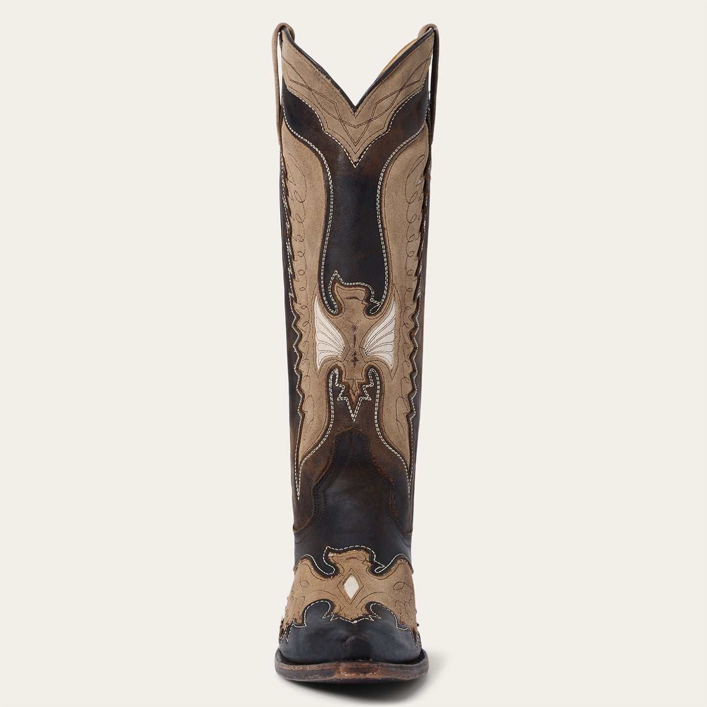 Women's Stetson Lottie leather boots brown with vintage eagle design and stacked heel