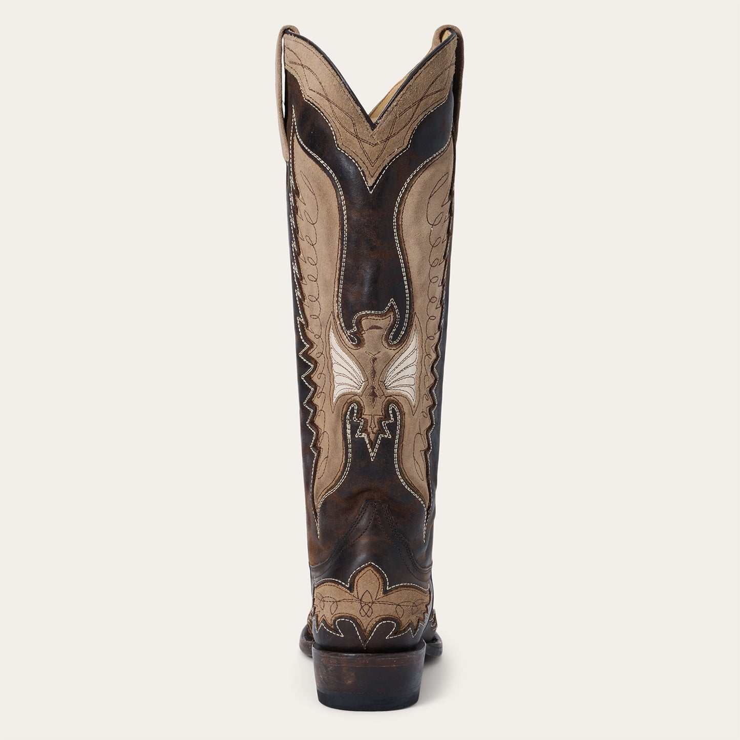 Women's Stetson Lottie Leather Boots brown handcrafted with vintage eagle design and stacked heel