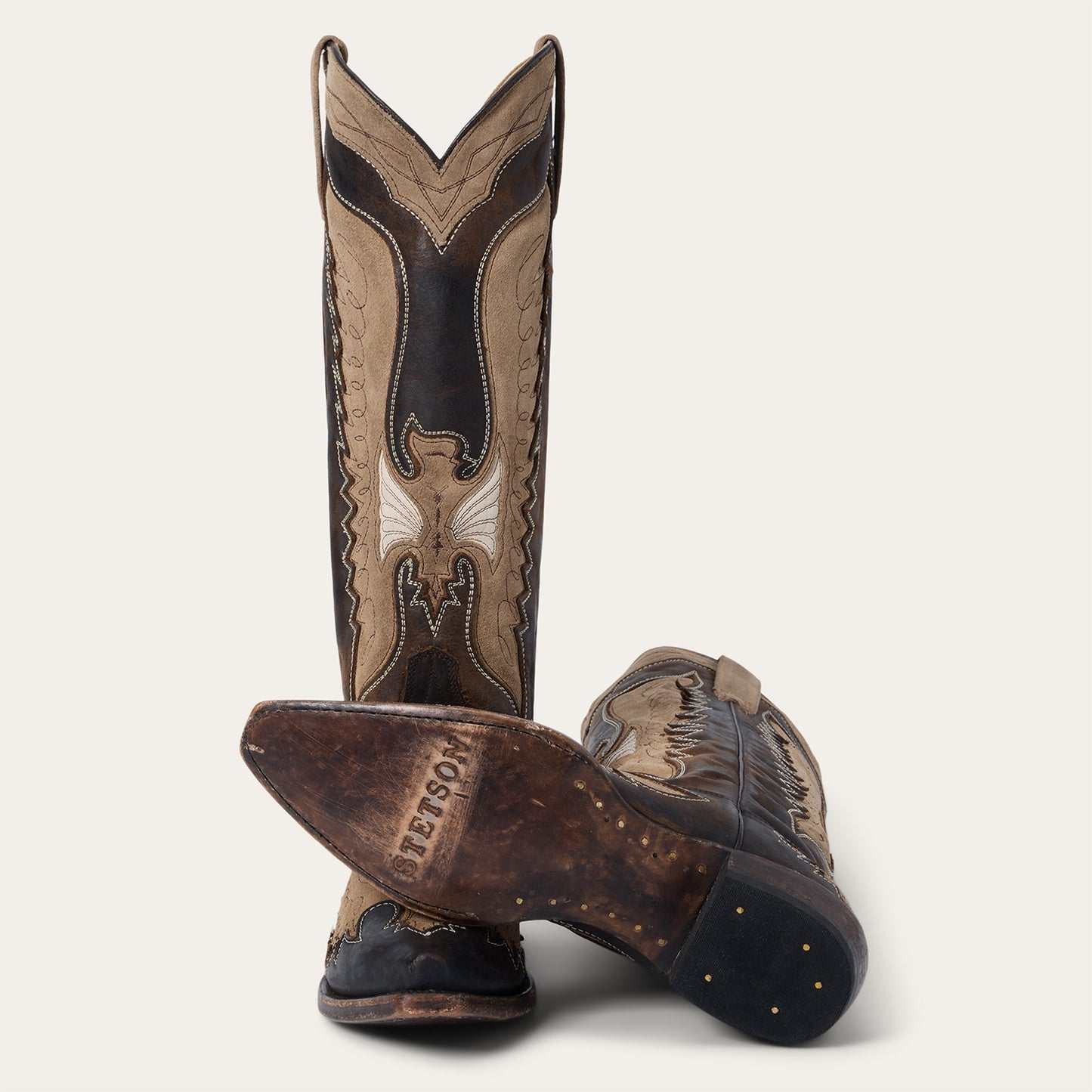 Women's Stetson Lottie leather boots brown vintage eagle design handcrafted