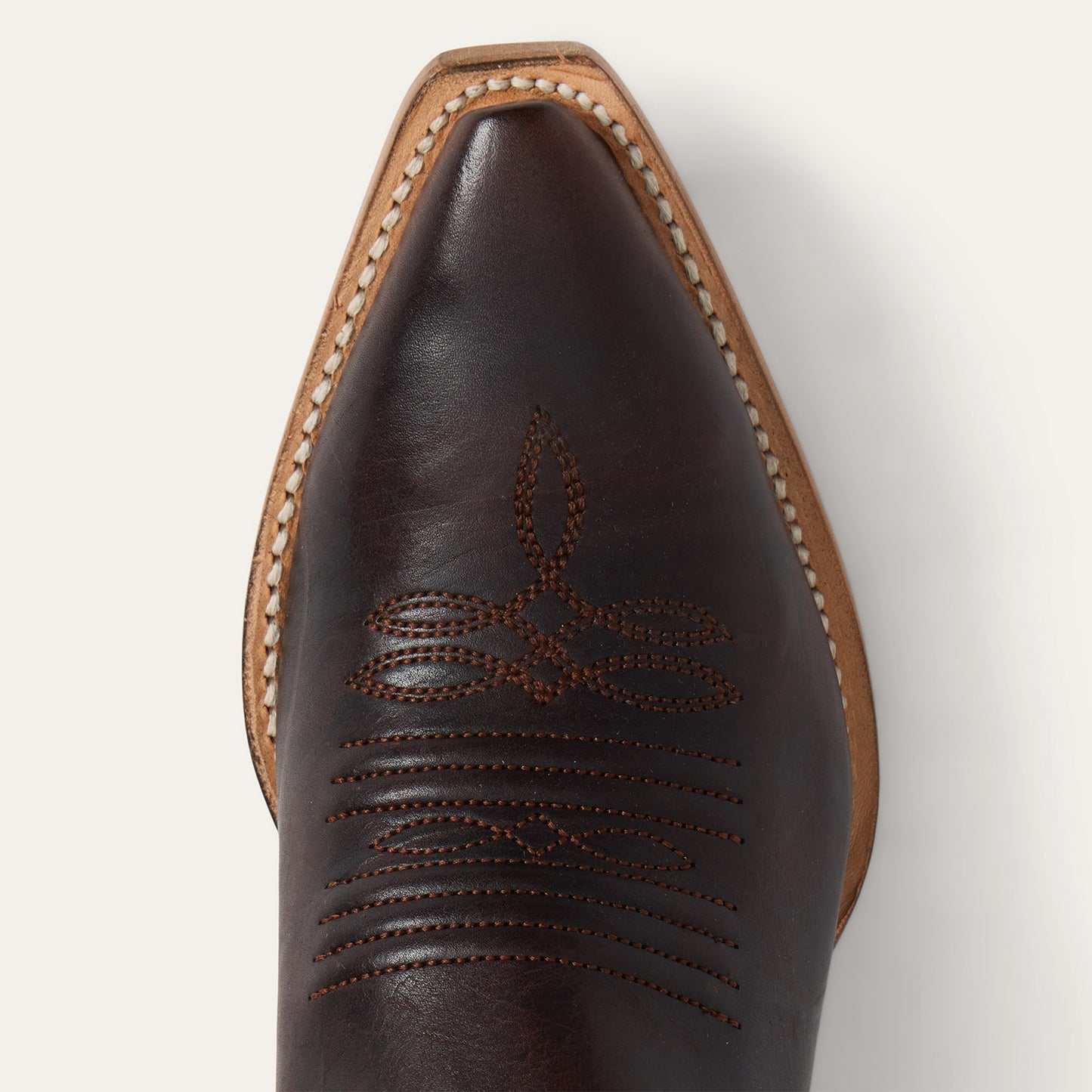 Women's Stetson Clover Leather Boots brown handcrafted snip toe with green goat shaft and stacked heel