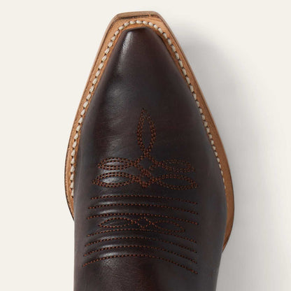 Women's Stetson Clover Leather Boots brown handcrafted snip toe with green goat shaft and stacked heel