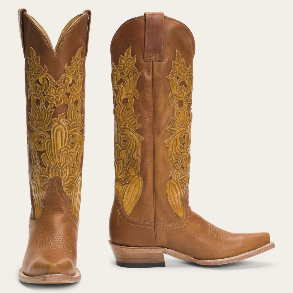 Women's Stetson Jules hand tooled Leather Boots Handcrafted Brown