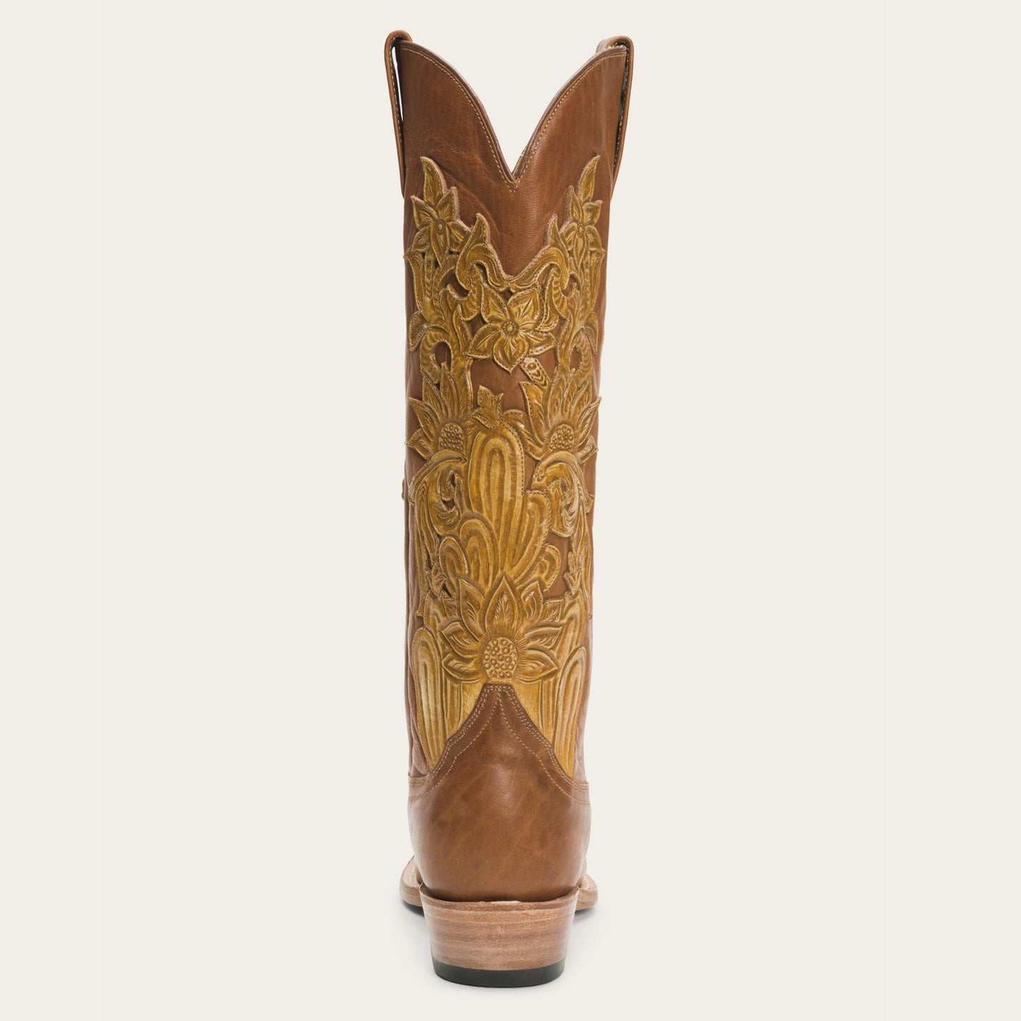 Women's Stetson Jules brown leather hand-tooled boots with 15" shaft and back zip