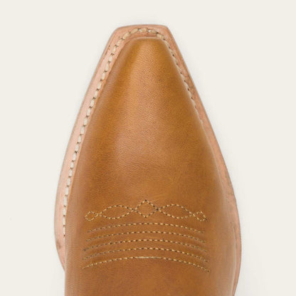 Women's Stetson Jules brown handcrafted leather boots with vintage hand tooling and stacked heel