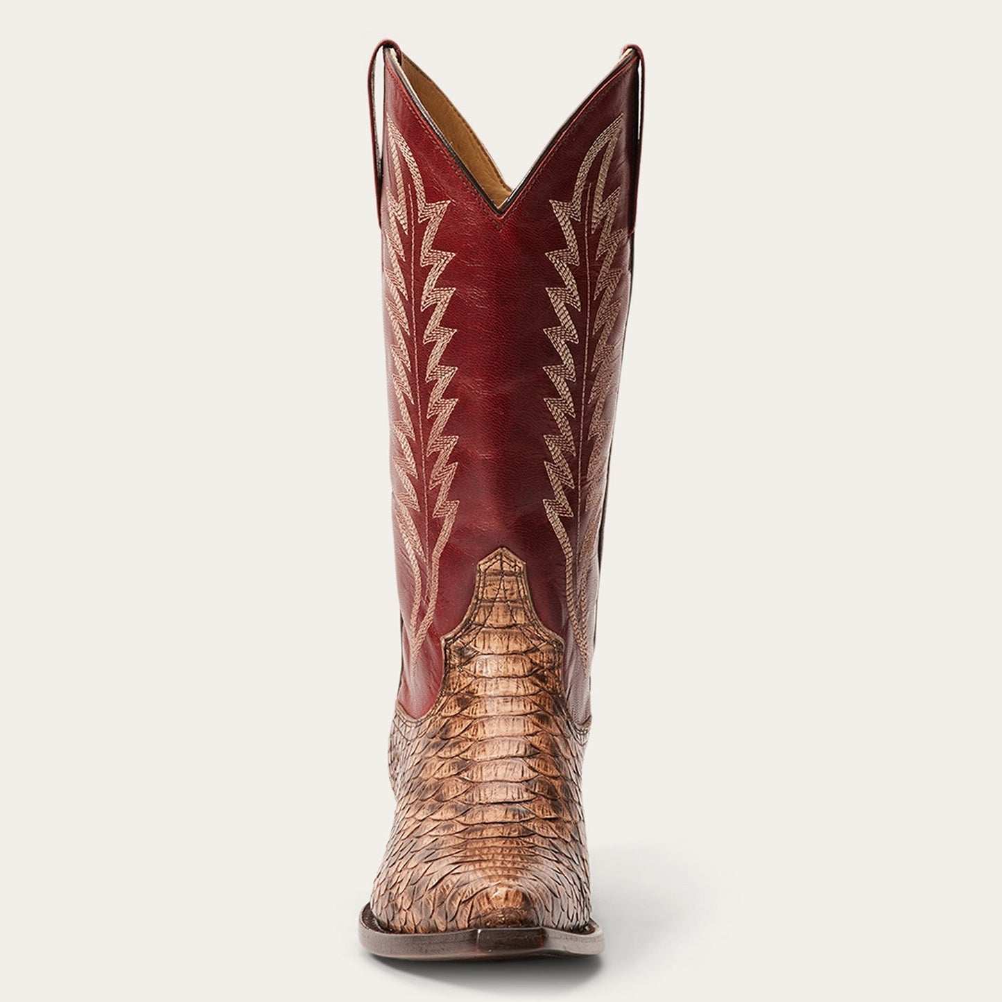 Women's Stetson Ember Python Boots handcrafted brown cowboy boots with red shaft and python vamp