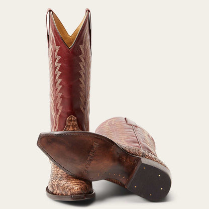 Women's Stetson Ember Python Boots handcrafted brown leather cowboy boots with red shaft and snip toe