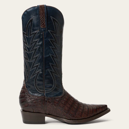 Women's Stetson Adi Caiman Boots handcrafted brown leather with 13" corded shaft and snip toe