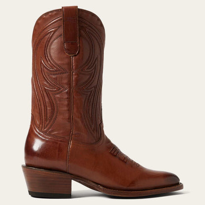 Women's Stetson Nora Boots in cognac leather with unique corded shaft and snip toe design