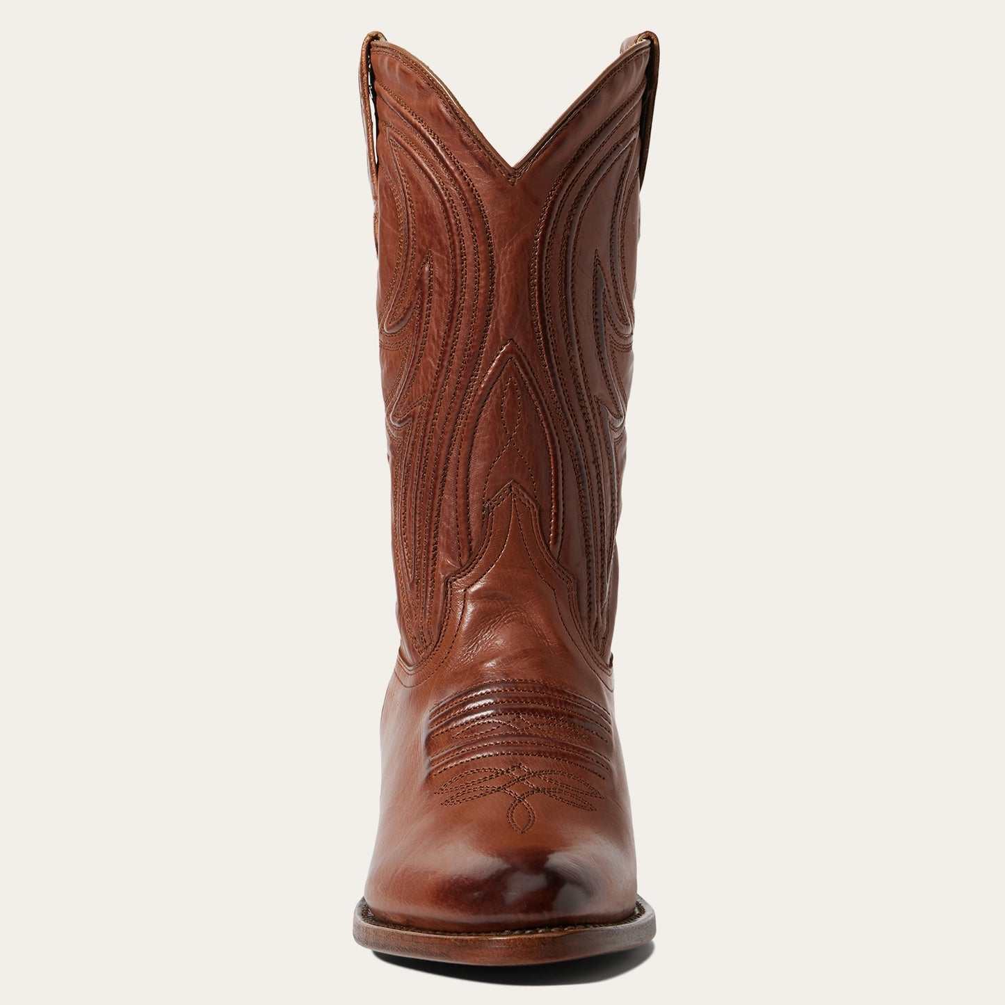 Women's Stetson Nora Boots handcrafted cognac leather with unique corded shaft and stacked heel