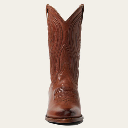 Women's Stetson Nora Boots handcrafted cognac leather with unique corded shaft and stacked heel