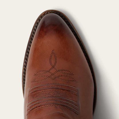 Women's Stetson Nora Boots handcrafted cognac leather with unique corded shaft and snip toe design
