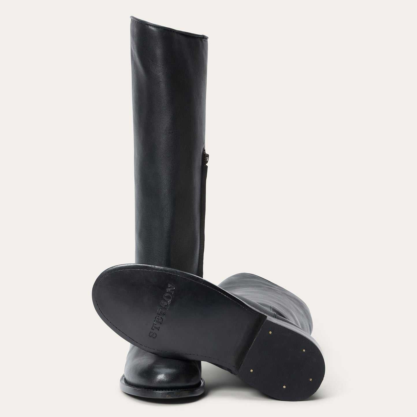 Women's Stetson Jolene leather boots black handcrafted snip toe with 16" shaft and side zipper