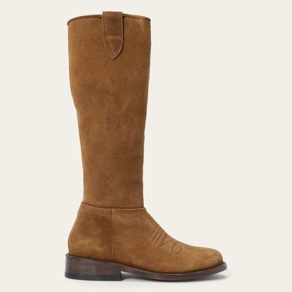 Women's Stetson Lana leather boots tan handcrafted round toe with YKK side zipper and rubber lug sole