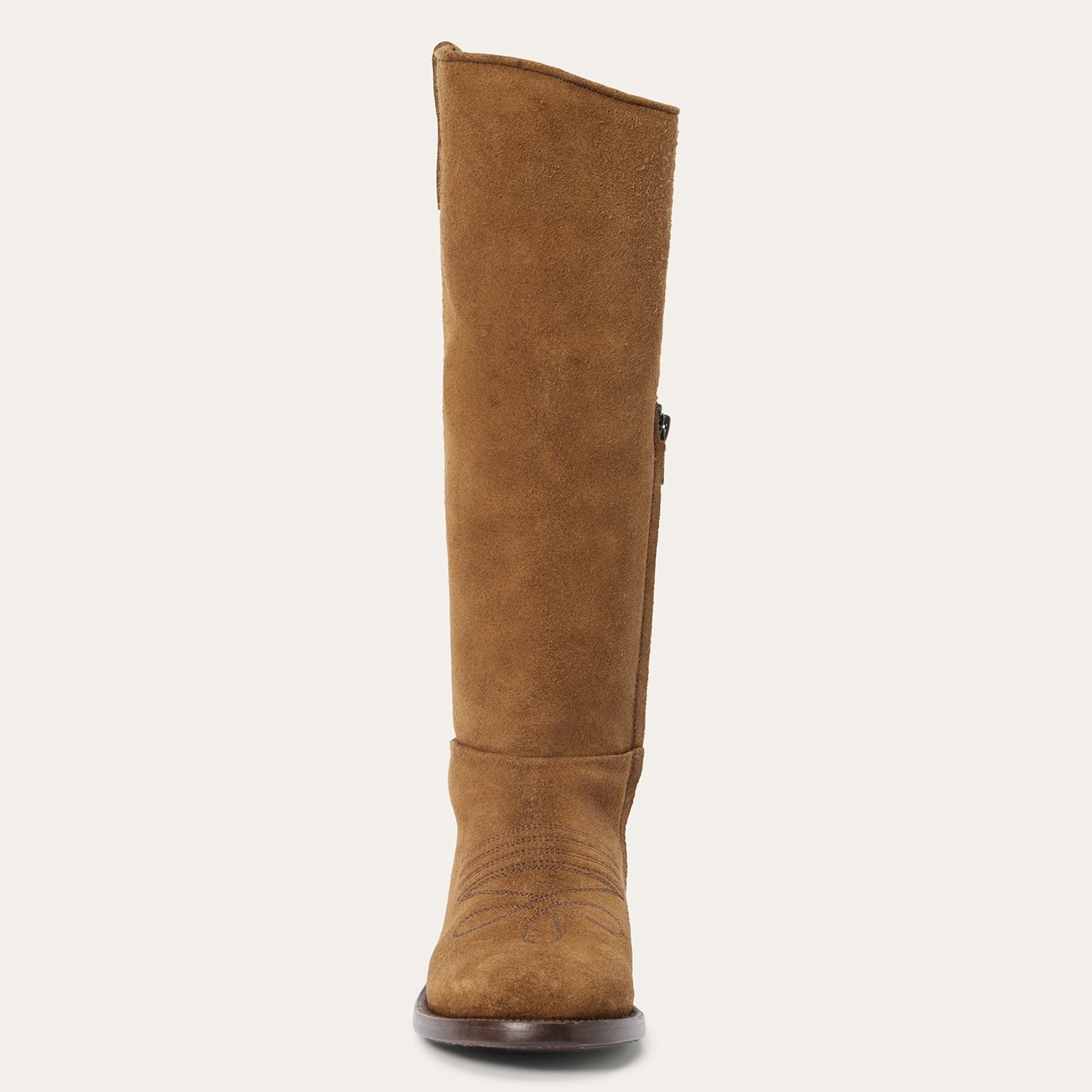 Tan Women's Stetson Lana Leather Boots with round toe and 16" shaft, handcrafted with YKK side zipper and rubber lug sole