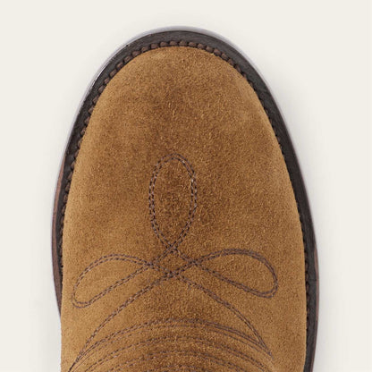 Women's Stetson Lana tan leather boots with round toe and side zipper, handcrafted with rubber lug sole