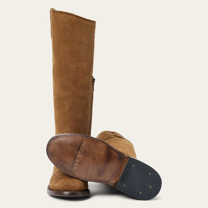 Women's Stetson Lana leather boots tan handcrafted round toe with YKK zipper and rubber sole