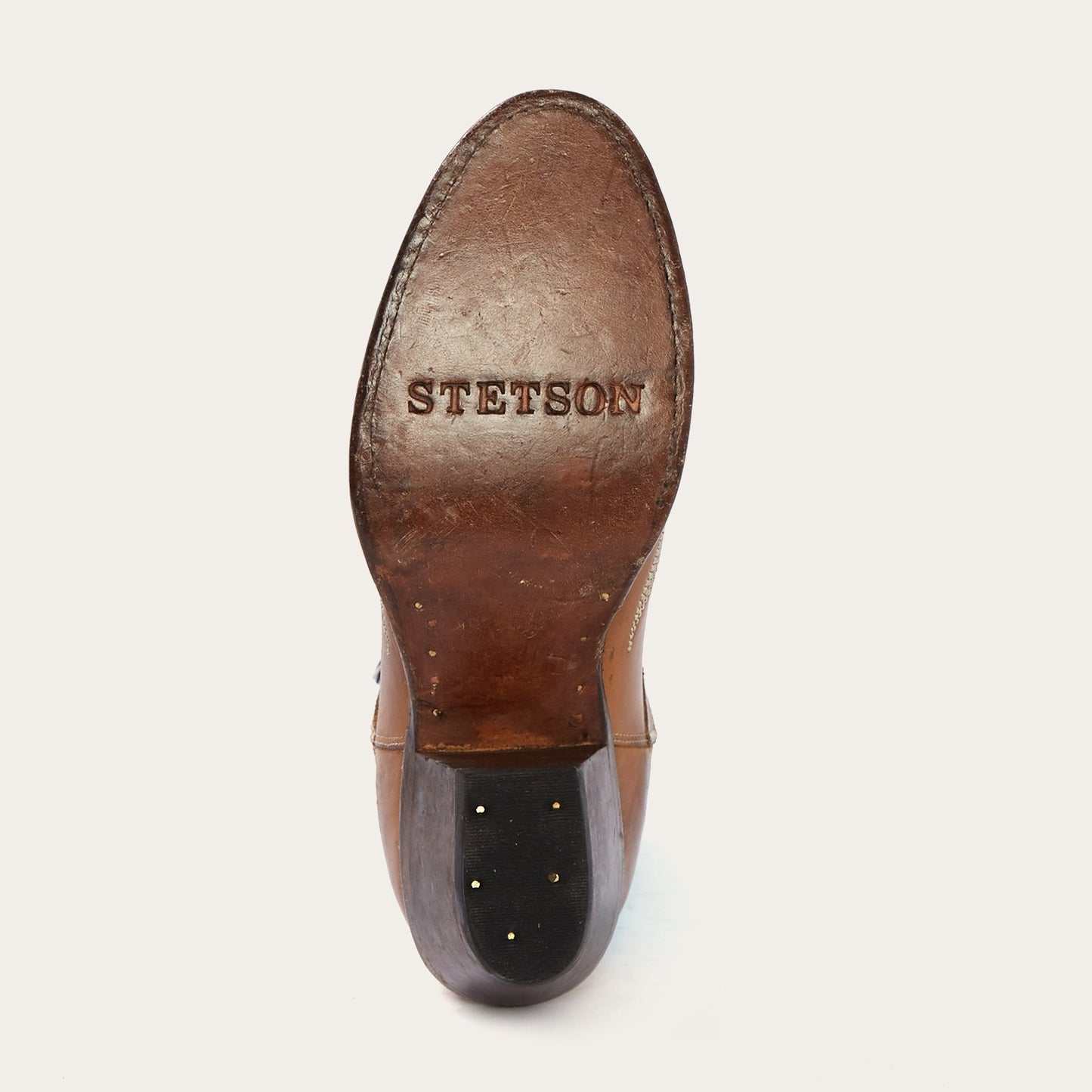 Women's Stetson Nicole Boots brown handcrafted round toe leather with front zipper and stacked heel