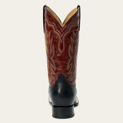 Women’s Stetson Jessica black leather boots with wide square toe and red shaft