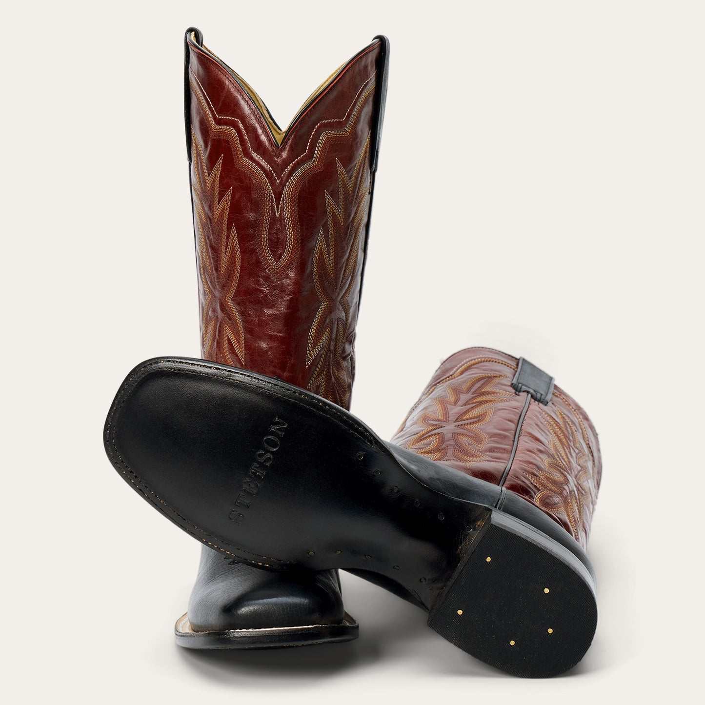 Black Women's Stetson Jessica Leather Boots with 11" red shaft and wide square toe