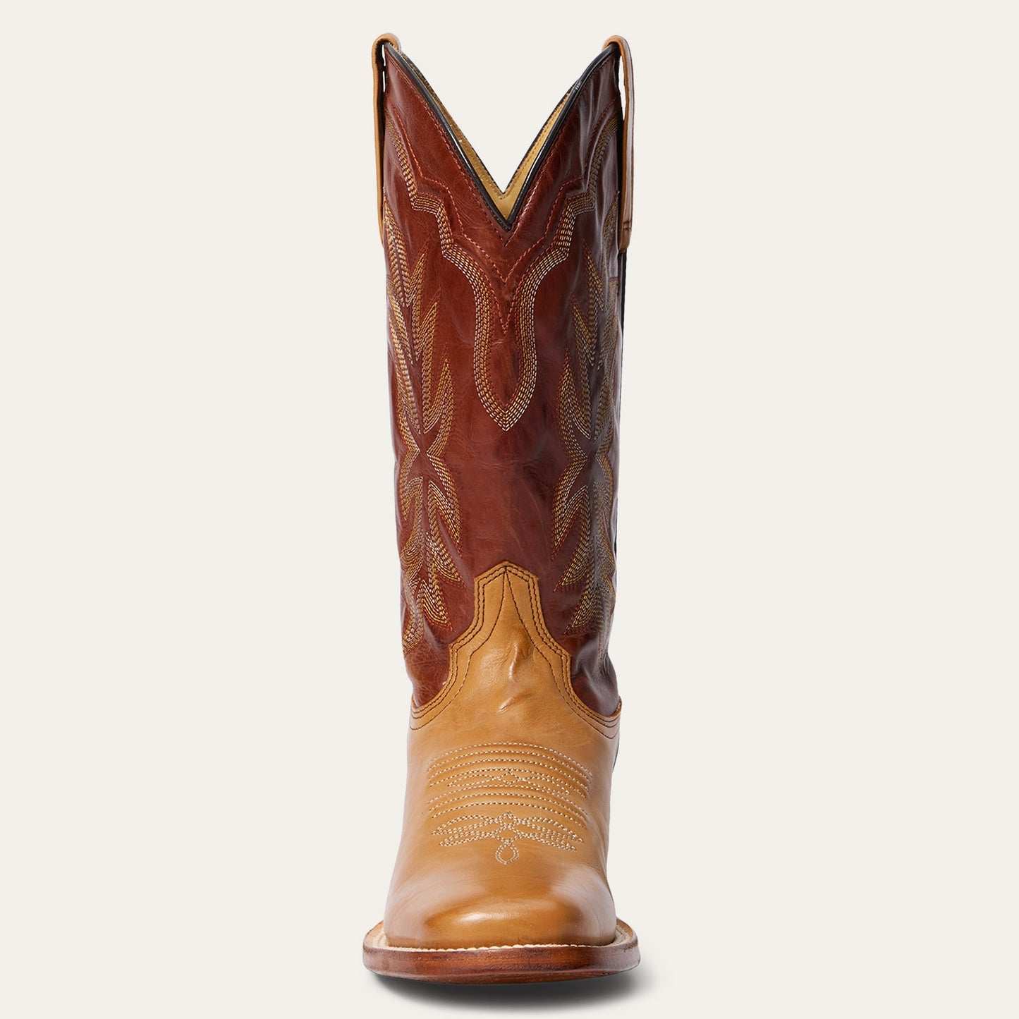 Women's Stetson Jessica Boots handcrafted tan leather with embroidered brown shaft and wide square toe