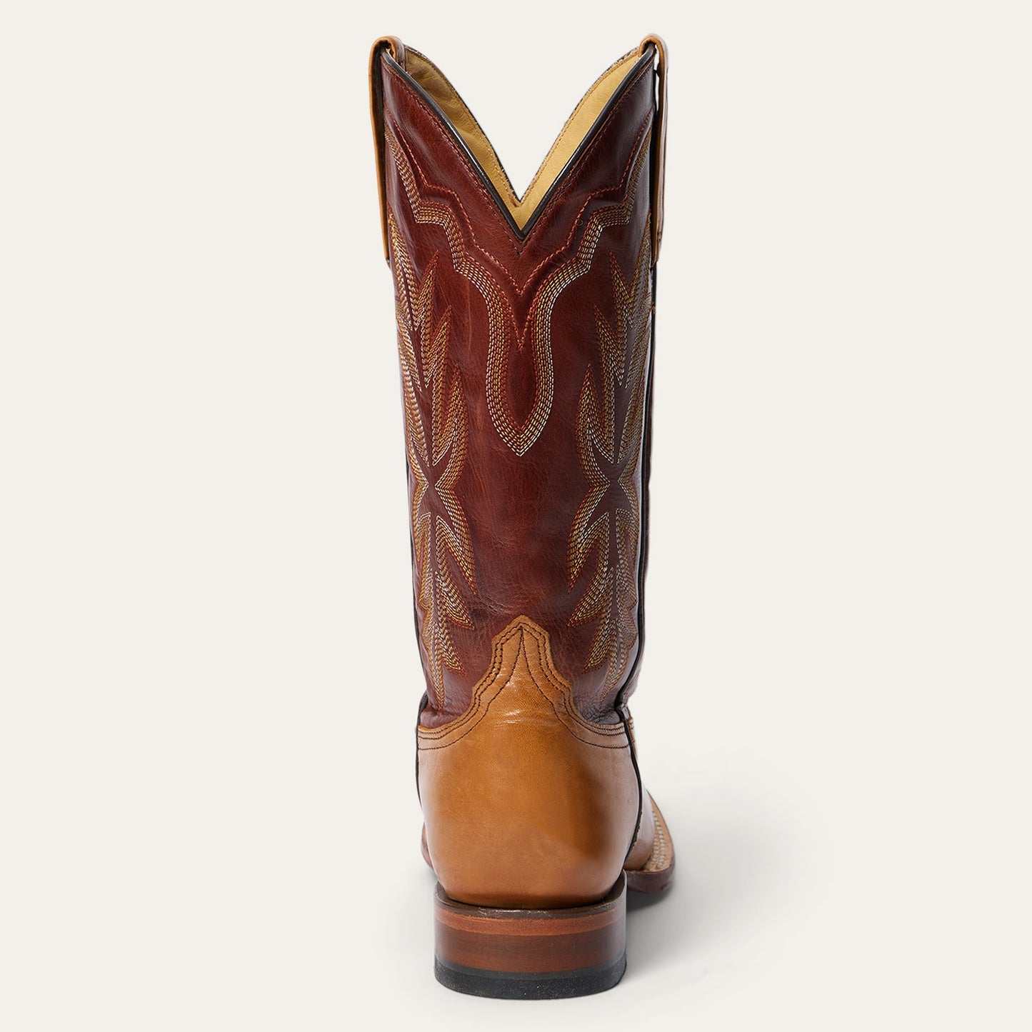 Women's Stetson Jessica Leather Boots in burnished tan with embroidered brown shaft and wide square toe