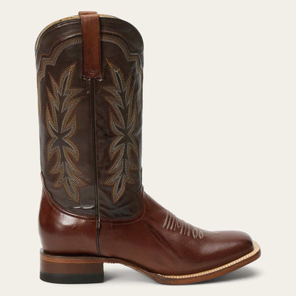 Women's Stetson Jessica leather boots in burnished brown with embroidered shaft and wide square toe