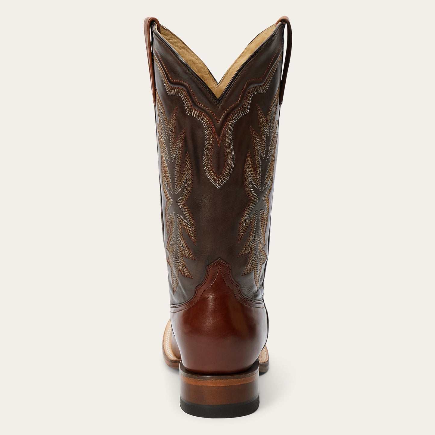Women's Stetson Jessica Leather Boots in burnished brown with embroidered chocolate shaft and wide square toe