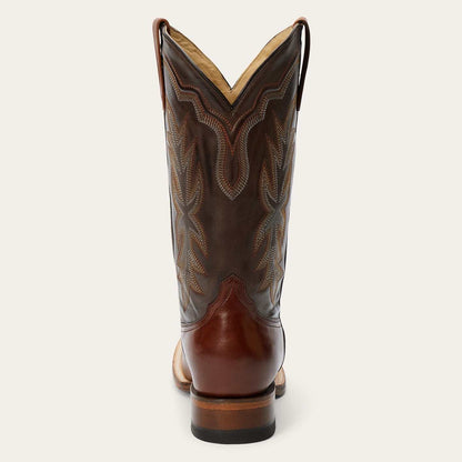 Women's Stetson Jessica Leather Boots in burnished brown with embroidered chocolate shaft and wide square toe