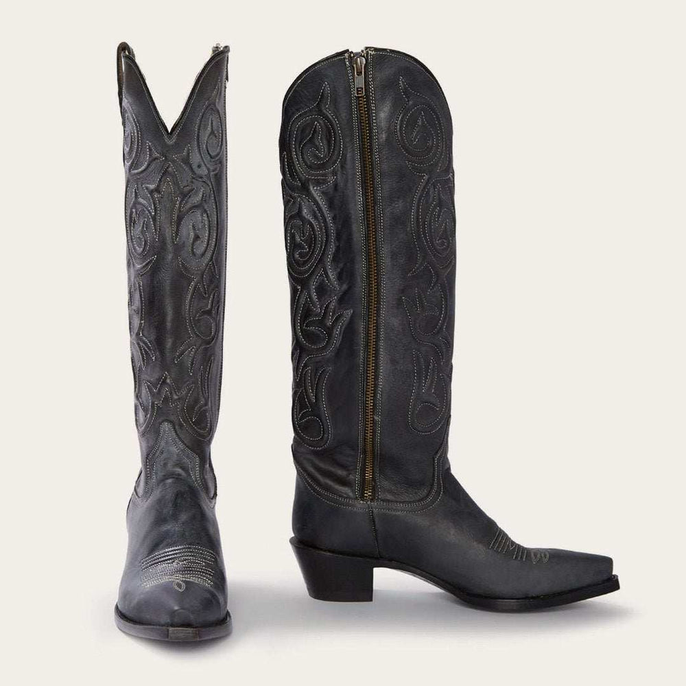 Stetson Blair Kniehohe Stiefel für Damen, Snip Toe, handgefertigt, Schwarz