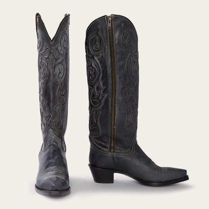 Women's black Stetson Boots Blair knee-high snip toe handcrafted leather boots with 19" corded shaft and YKK zipper