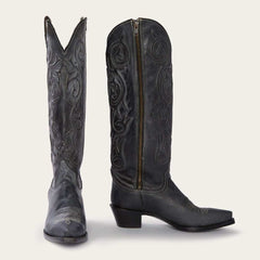 Women's Stetson Blair Knee High Boots Snip Toe Handcrafted Black