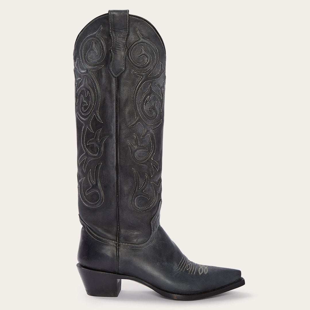 Women's Stetson Blair Knee High Boots Snip Toe Handcrafted Black - yeehawcowboy