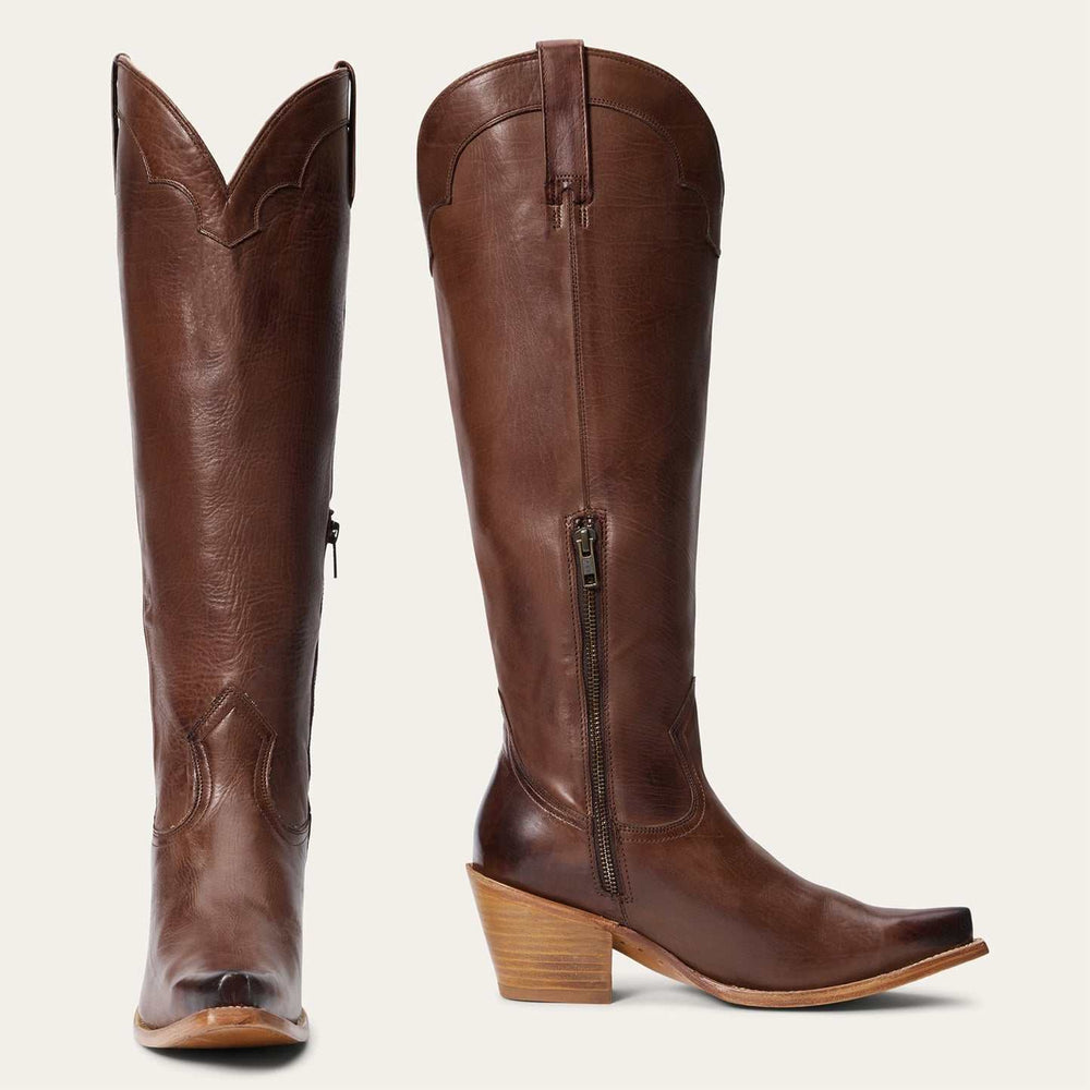 Botas de piel Stetson Sutton para mujer, con punta recortada, hechas a mano en marrón