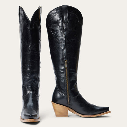 Women's Stetson Sutton Leather Boots Snip Toe Handcrafted Black