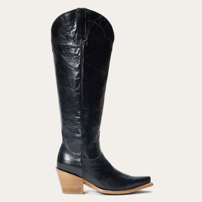 Women's Stetson Sutton Leather Boots Snip Toe Handcrafted Black