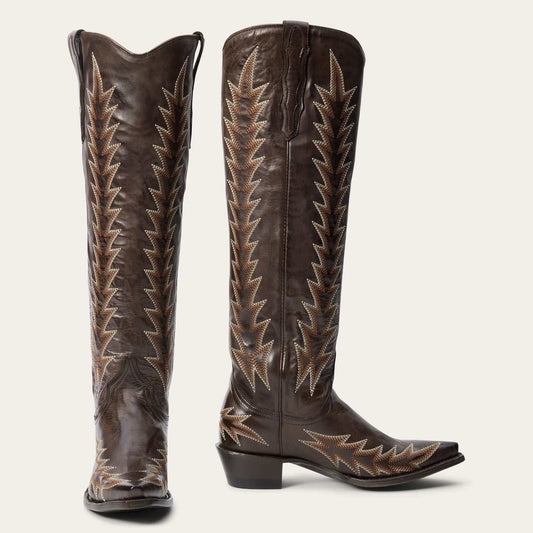 Women's Stetson Sarah Leather Boots handcrafted chocolate snip toe cowboy boots with vintage embroidery