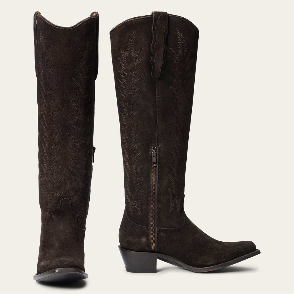 Botas de ante Sissy Stetson para mujer, punta cuadrada, marrón, hechas a mano