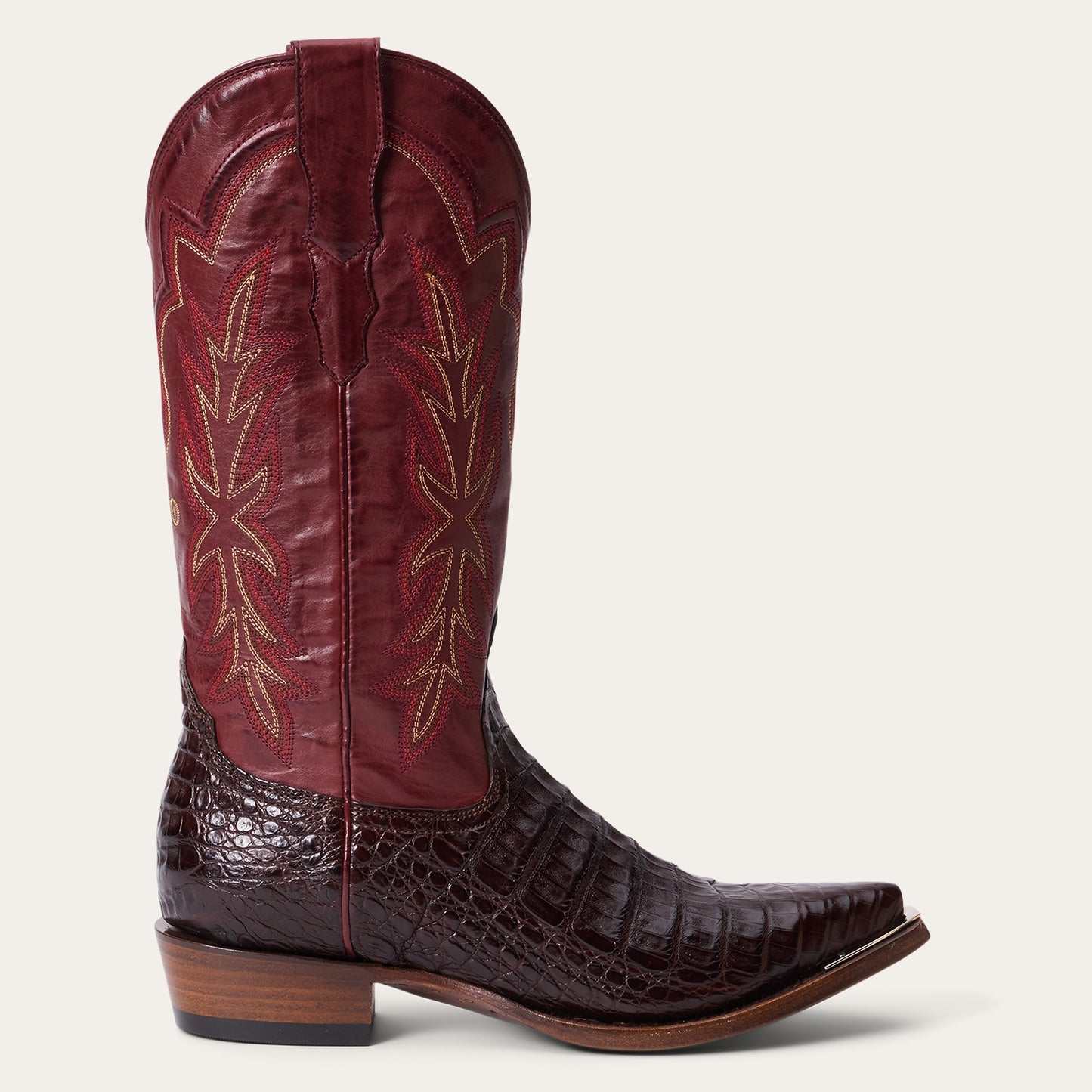 Women's Stetson Elizabeth Caiman Boots Handcrafted Snip Toe Chocolate