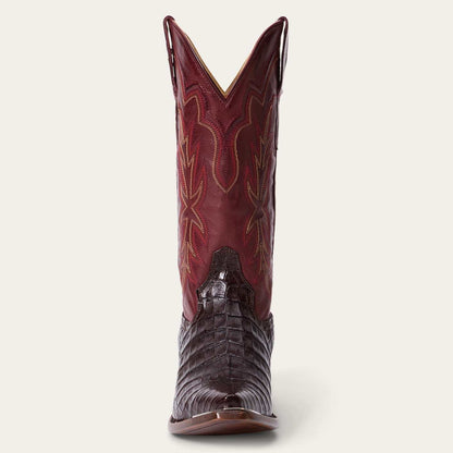 Women's Stetson Elizabeth Caiman Boots Handcrafted Snip Toe Chocolate