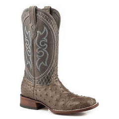 Men's Stetson Ozzy Grey Ostrich Boots Handcrafted JBS Collection Gray